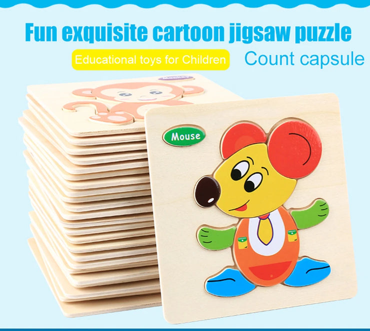 Baby Toys 3D Wooden Puzzle Jigsaw Toys for Children Cartoon Animal Puzzles Intelligence Kids Early Educational Brain Teaser Toys