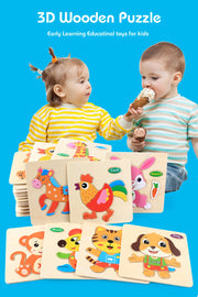 Baby Toys 3D Wooden Puzzle Jigsaw Toys for Children Cartoon Animal Puzzles Intelligence Kids Early Educational Brain Teaser Toys