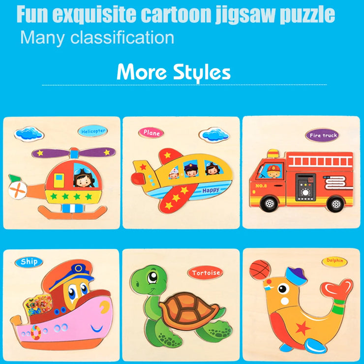 Baby Toys 3D Wooden Puzzle Jigsaw Toys for Children Cartoon Animal Puzzles Intelligence Kids Early Educational Brain Teaser Toys