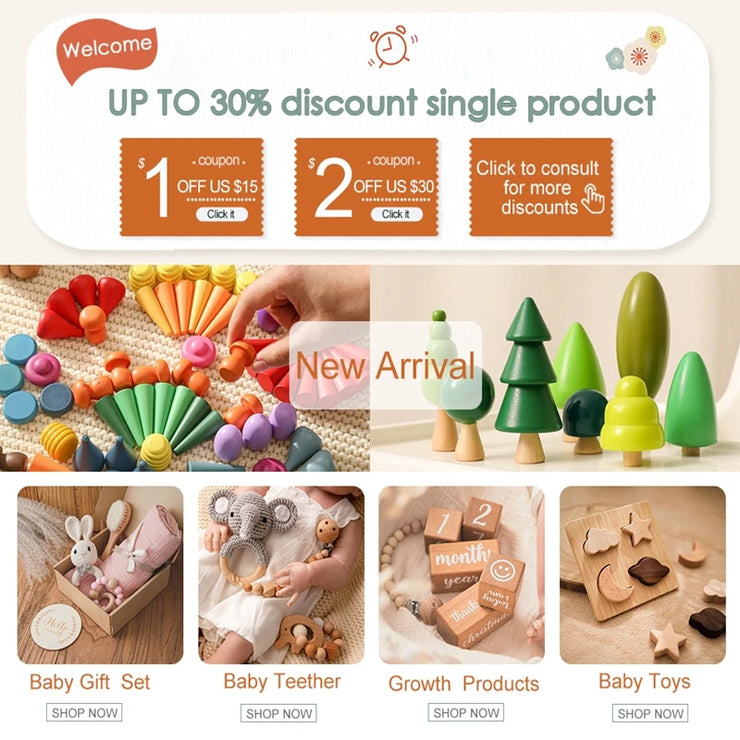 5pcs Baby Toys For 0-12 Months Newborns Wooden Toys DIY Crochet Rattle Educational Montessori Rattle Soother Bracelet Product