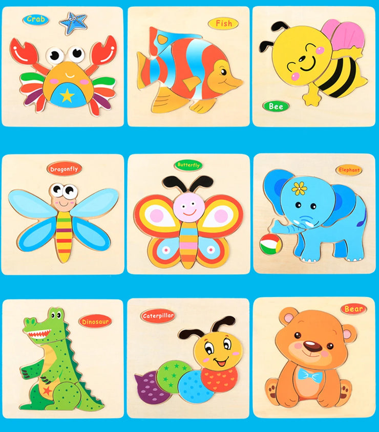 Baby Toys 3D Wooden Puzzle Jigsaw Toys for Children Cartoon Animal Puzzles Intelligence Kids Early Educational Brain Teaser Toys
