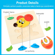 Baby Toys 3D Wooden Puzzle Jigsaw Toys for Children Cartoon Animal Puzzles Intelligence Kids Early Educational Brain Teaser Toys