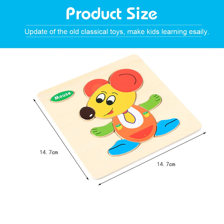 Baby Toys 3D Wooden Puzzle Jigsaw Toys for Children Cartoon Animal Puzzles Intelligence Kids Early Educational Brain Teaser Toys