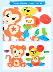 Baby Toys 3D Wooden Puzzle Jigsaw Toys for Children Cartoon Animal Puzzles Intelligence Kids Early Educational Brain Teaser Toys