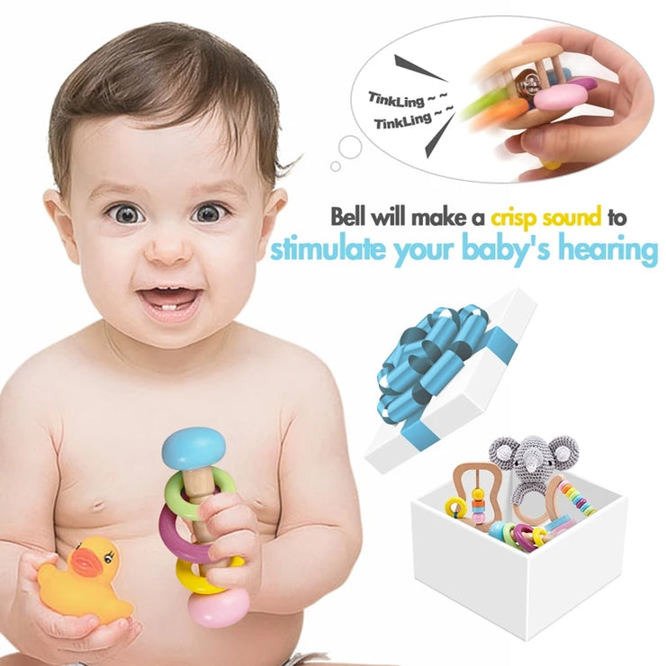 5pcs Baby Toys For 0-12 Months Newborns Wooden Toys DIY Crochet Rattle Educational Montessori Rattle Soother Bracelet Product