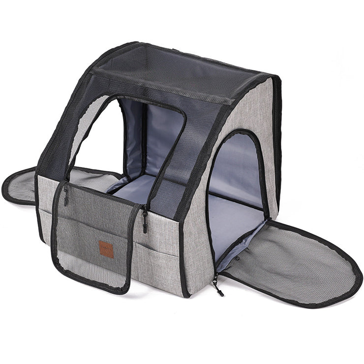 Portable Foldable Pet Car Carrier Double Fixed Three-Door Dogs and Cats Car Seat Car Mat Removable and Washable
