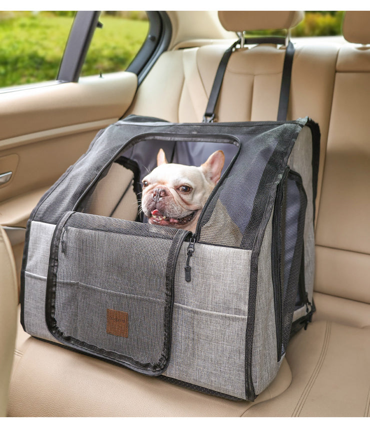 Portable Foldable Pet Car Carrier Double Fixed Three-Door Dogs and Cats Car Seat Car Mat Removable and Washable