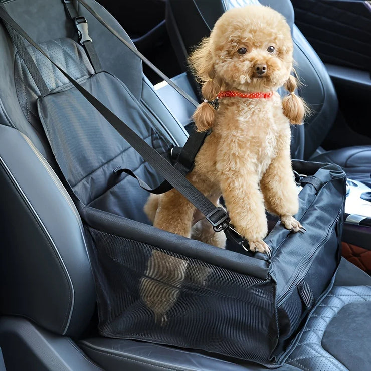 Cozy Pet Car Seat with Safety Harness - Ideal for Small Dogs and Cats, Durable Fabric Travel Basket