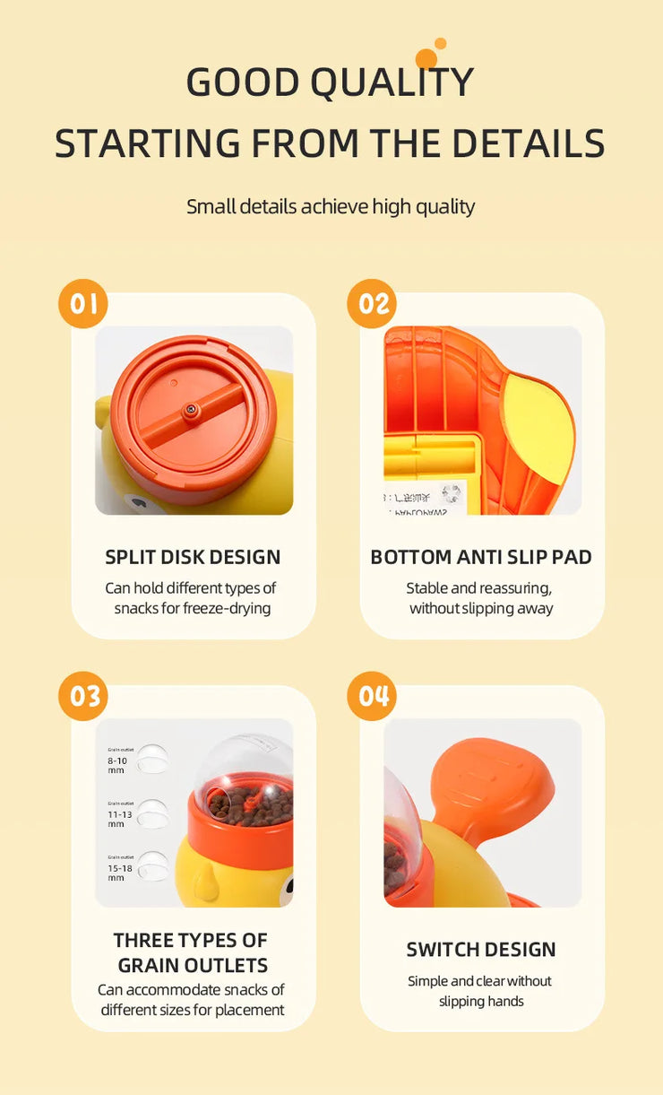 Yellow Rubber Duck-Shaped Interactive Feeder for Dogs and Cats: A Treat Dispensing Puzzle Toy Designed for Pet Training