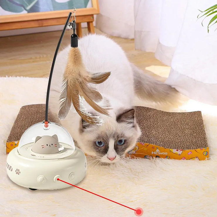 Electric Interactive Cat Toy Cat Toys with Feather Cat Teaser Wand Rechargeable Electric Sensing Pet Toys for Chasing