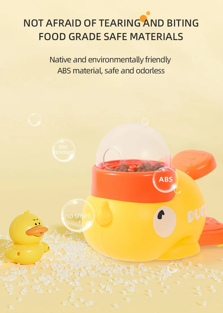 Yellow Rubber Duck-Shaped Interactive Feeder for Dogs and Cats: A Treat Dispensing Puzzle Toy Designed for Pet Training