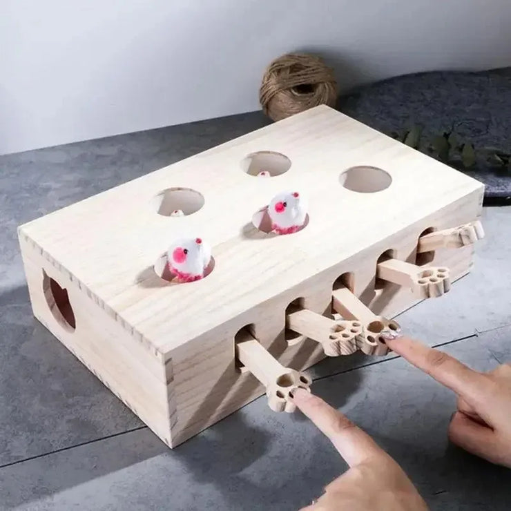 Funny Cat Hunt Puzzle Toy Wooden Maze Pet Hit Hamster Catch Bite Interactive Toys With 5-holed Mouse Holes Cats Toy Pet Supplies