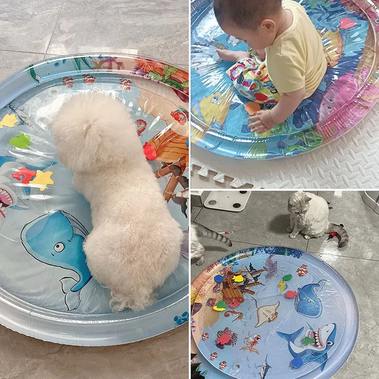Water Sensory Play Mat Thickened Inflatable Water Mat For Cat And Dog Pet Playmat With Fish Sea Ocean Sensory Toy Water Cooling