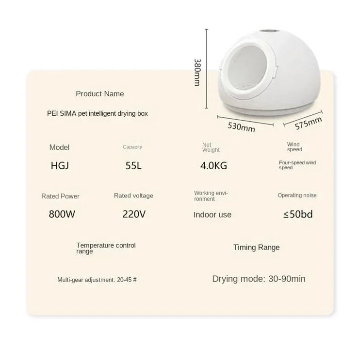 Smart Pet Drying Box, Automatic Temperature Control Dryer, Water Sterilization, Anti Cold, Beauty Equipment, Cats and Dogs
