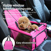 Cozy Pet Car Seat with Safety Harness - Ideal for Small Dogs and Cats, Durable Fabric Travel Basket