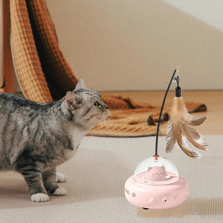 Electric Interactive Cat Toy Cat Toys with Feather Cat Teaser Wand Rechargeable Electric Sensing Pet Toys for Chasing