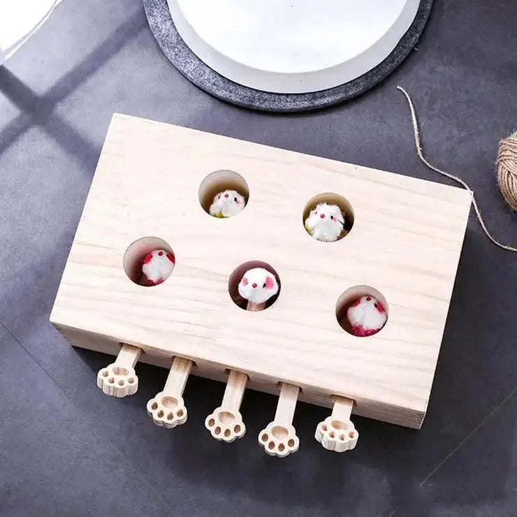 Funny Cat Hunt Puzzle Toy Wooden Maze Pet Hit Hamster Catch Bite Interactive Toys With 5-holed Mouse Holes Cats Toy Pet Supplies