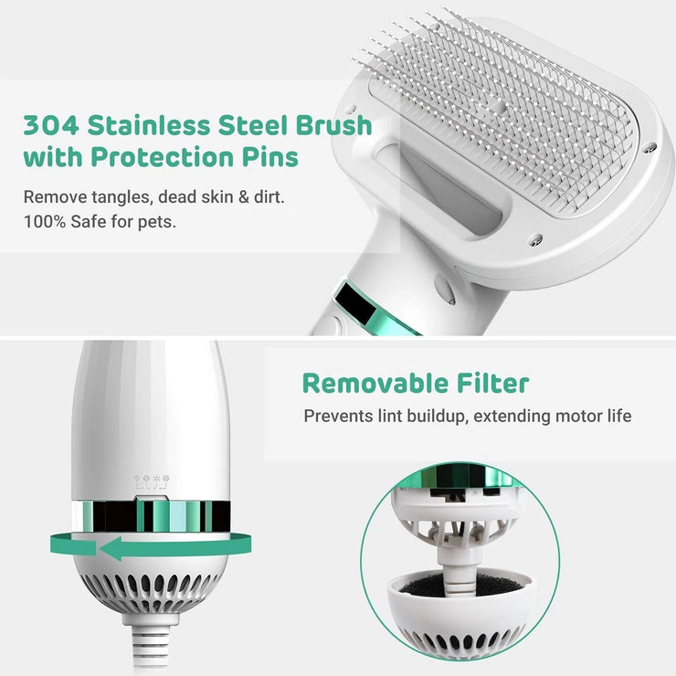 Pet Hair Dryer for Dogs Portable 2-in-1 Dog Desmotor Blower Dog with Blower Thermostat for Puppy Cleaning Dog Grooming Pet Dries