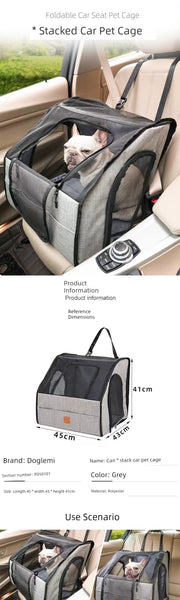 Portable Foldable Pet Car Carrier Double Fixed Three-Door Dogs and Cats Car Seat Car Mat Removable and Washable