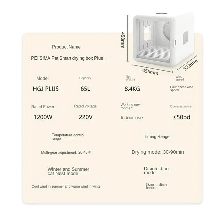 Smart Pet Drying Box, Automatic Temperature Control Dryer, Water Sterilization, Anti Cold, Beauty Equipment, Cats and Dogs