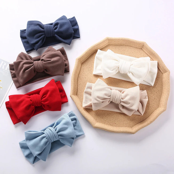 Solid Ribbed Cotton Baby Headband Big Bow Double Layers Knotted Headwraps Newborn Boys Girls Elastic Hair Bands Accessories