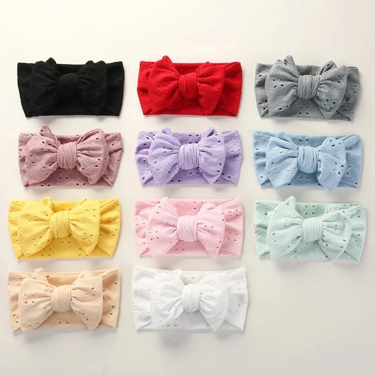 Baby Girl Bows Headband Newborn Turban Hole Hairband Embroidery Accessory Kids HairBand Outdoor Summer Toddler children HeadWrap