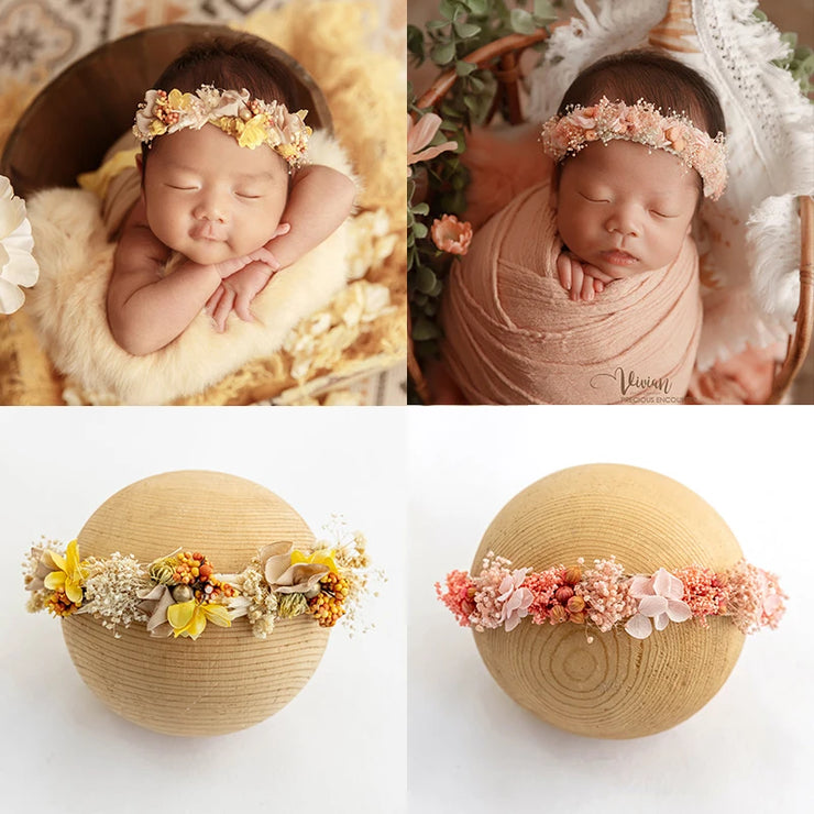 Baby Head Flower Photography Props Adjustable Artificial Flower Shooting Headband Newborn Photo Bow Pearl Headgear Accessories