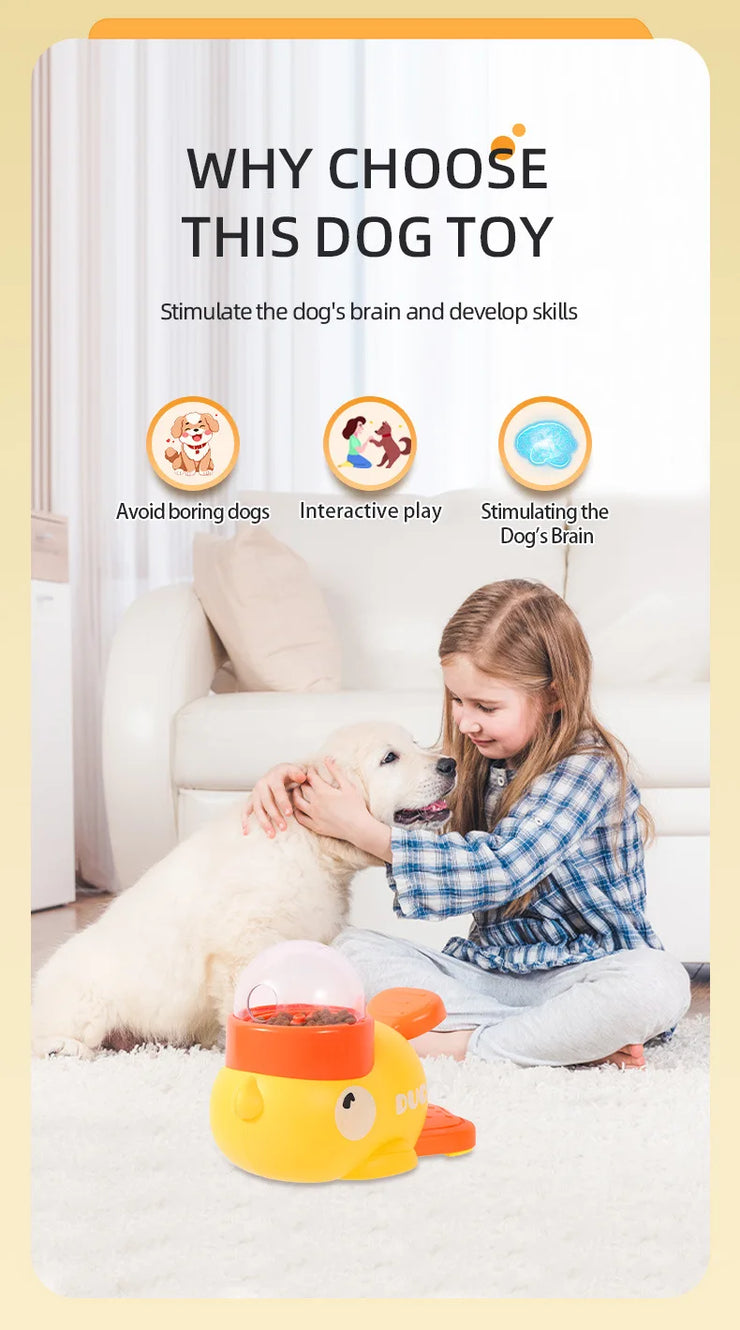 Yellow Rubber Duck-Shaped Interactive Feeder for Dogs and Cats: A Treat Dispensing Puzzle Toy Designed for Pet Training