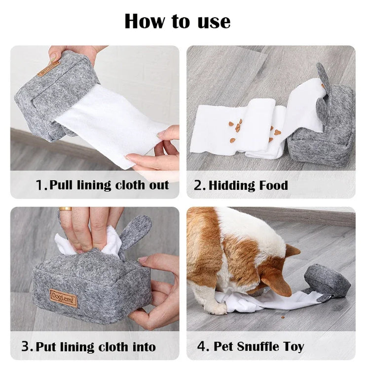Interactive Treat, Feeder, Pet Toys, Nosework Training, Sniffing,Tissue Box Snuffle Toy for Cats Dogs