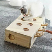 Funny Cat Hunt Puzzle Toy Wooden Maze Pet Hit Hamster Catch Bite Interactive Toys With 5-holed Mouse Holes Cats Toy Pet Supplies