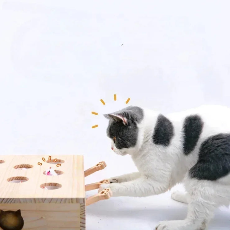 Funny Cat Hunt Puzzle Toy Wooden Maze Pet Hit Hamster Catch Bite Interactive Toys With 5-holed Mouse Holes Cats Toy Pet Supplies