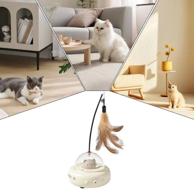 Electric Interactive Cat Toy Cat Toys with Feather Cat Teaser Wand Rechargeable Electric Sensing Pet Toys for Chasing