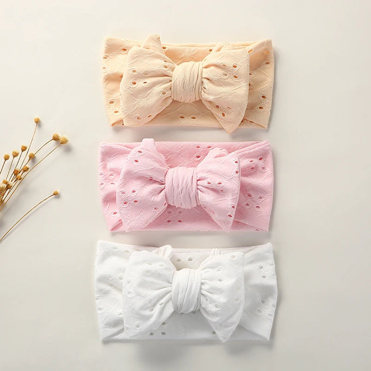 Baby Girl Bows Headband Newborn Turban Hole Hairband Embroidery Accessory Kids HairBand Outdoor Summer Toddler children HeadWrap