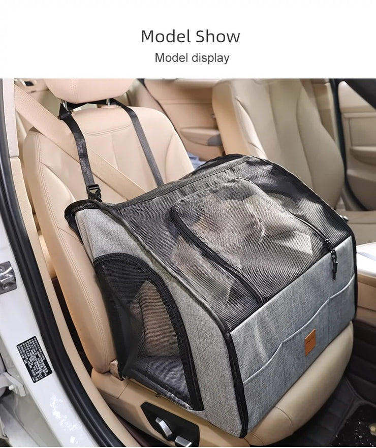 Portable Foldable Pet Car Carrier Double Fixed Three-Door Dogs and Cats Car Seat Car Mat Removable and Washable