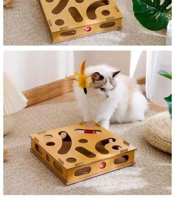 New Cat Maze Toy Cats Maze Box Funny Feeder Multi Hole Interactive Cat Toys Kitten Balls Stimulation Mental Box Interactive Game