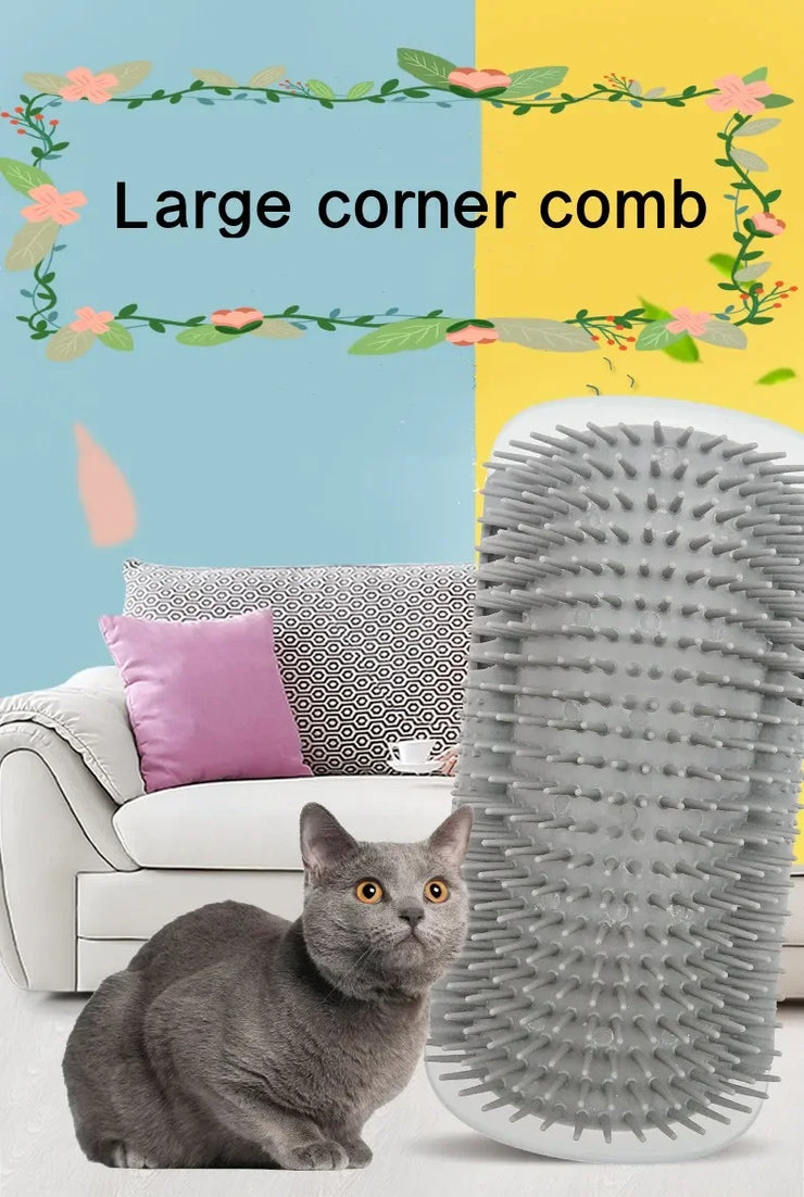 Cat Self Groomer with Catnip Wall Corner Scratcher Comb Soft Grooming Massage Brush Toy Scratch Massager Tool for Kitten Puppy