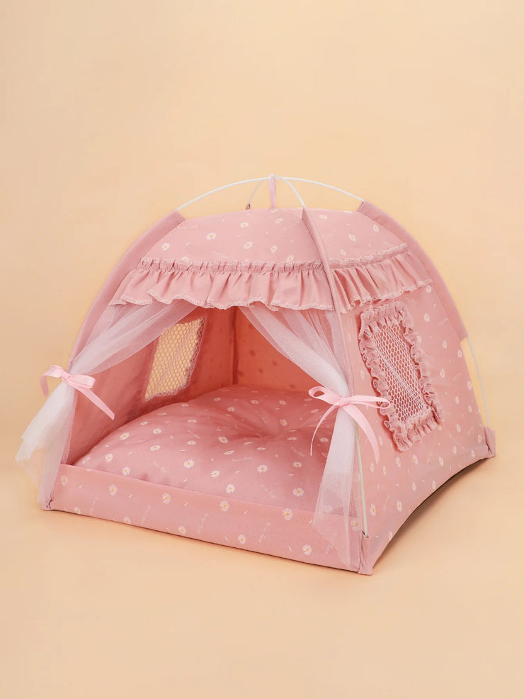 Pet Dog Tent House Floral Print Enclosed Cat Tent Bed Indoor Folding Portable Comfortable Kitten Bed Kennel For Small Pets