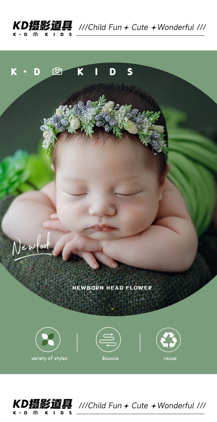 Baby Head Flower Photography Props Adjustable Artificial Flower Shooting Headband Newborn Photo Bow Pearl Headgear Accessories