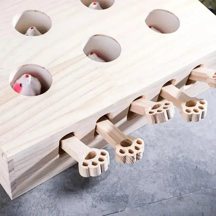 Funny Cat Hunt Puzzle Toy Wooden Maze Pet Hit Hamster Catch Bite Interactive Toys With 5-holed Mouse Holes Cats Toy Pet Supplies