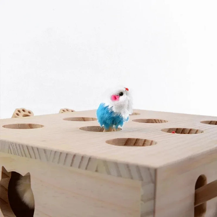 Funny Cat Hunt Puzzle Toy Wooden Maze Pet Hit Hamster Catch Bite Interactive Toys With 5-holed Mouse Holes Cats Toy Pet Supplies