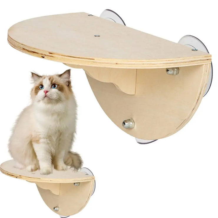 Cat Window Perch Space Saving Window Cat Seat Kitten Climbing Wood Window Shelf with 3 Suction Cups Cats Play Climb Seat for