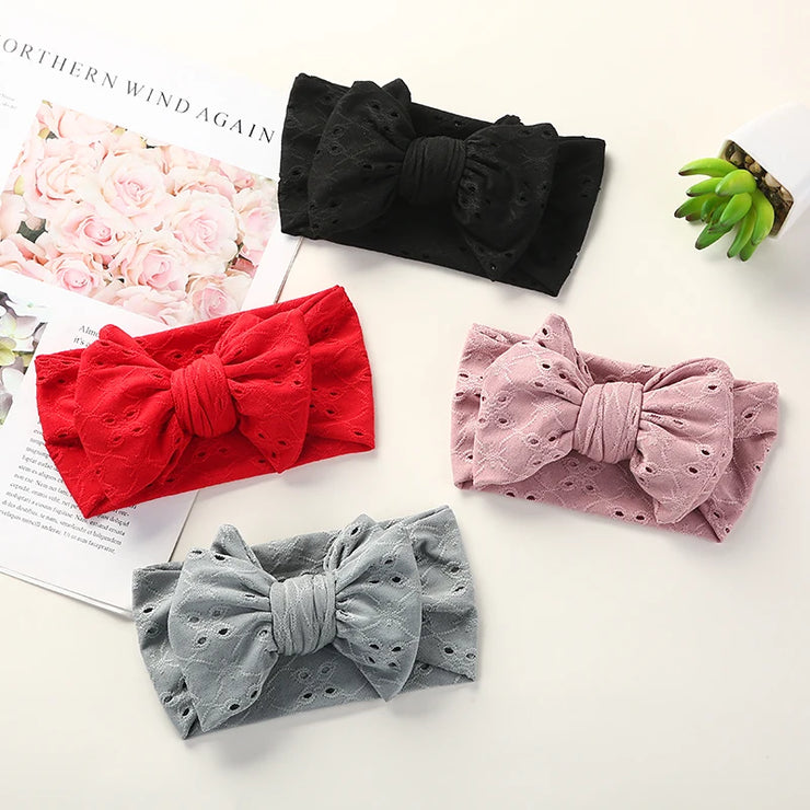 Baby Girl Bows Headband Newborn Turban Hole Hairband Embroidery Accessory Kids HairBand Outdoor Summer Toddler children HeadWrap