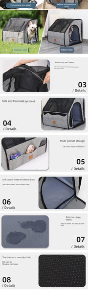 Portable Foldable Pet Car Carrier Double Fixed Three-Door Dogs and Cats Car Seat Car Mat Removable and Washable