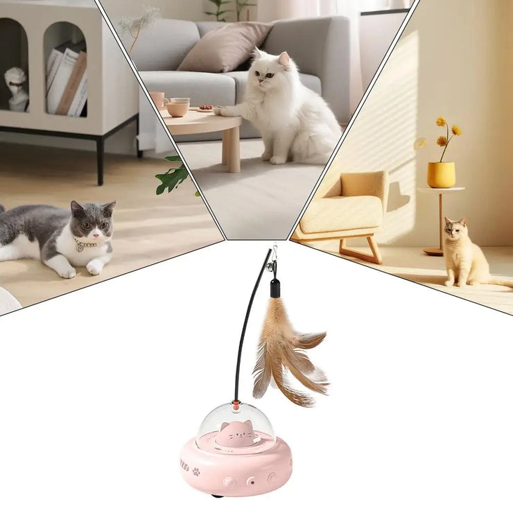 Electric Interactive Cat Toy Cat Toys with Feather Cat Teaser Wand Rechargeable Electric Sensing Pet Toys for Chasing