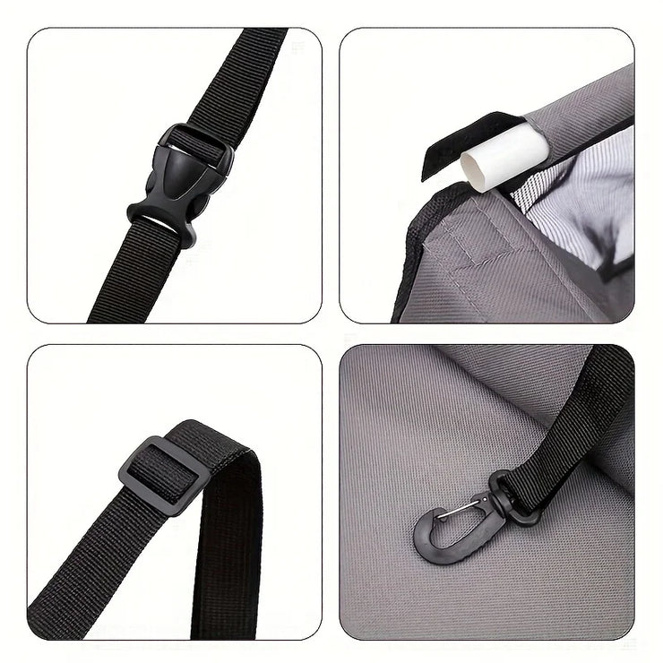 Cozy Pet Car Seat with Safety Harness - Ideal for Small Dogs and Cats, Durable Fabric Travel Basket