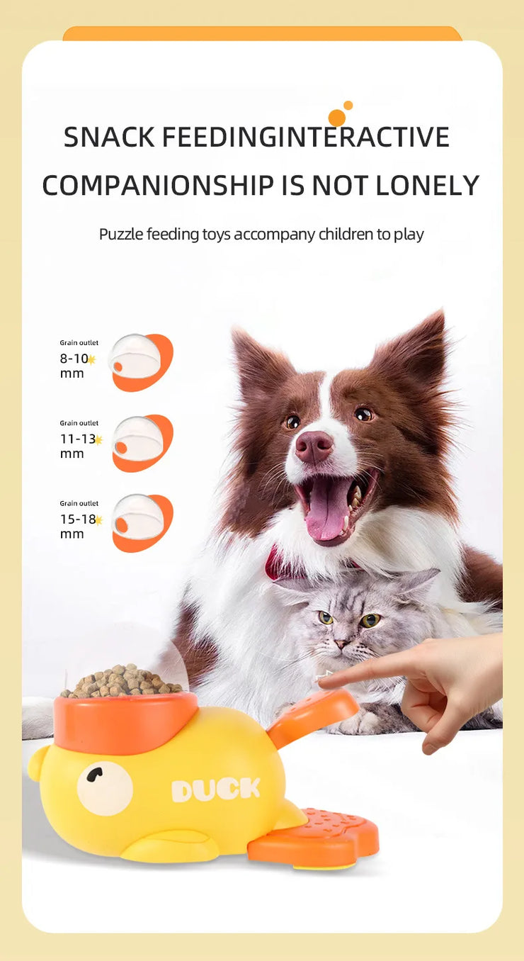 Yellow Rubber Duck-Shaped Interactive Feeder for Dogs and Cats: A Treat Dispensing Puzzle Toy Designed for Pet Training
