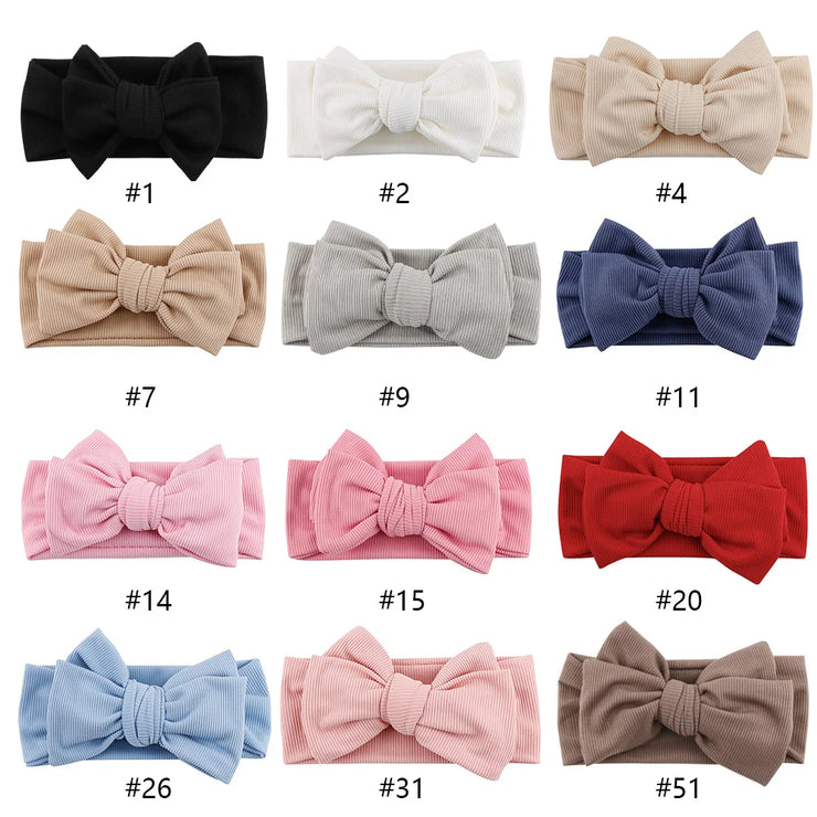 Solid Ribbed Cotton Baby Headband Big Bow Double Layers Knotted Headwraps Newborn Boys Girls Elastic Hair Bands Accessories