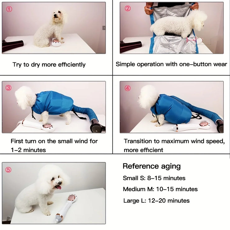 Dogs Hair Dryer Blow Bag Pet Dry Bag Folding Grooming Portable Pet Drying Bag Quick Drying Dog Cleaner Cat Dog Bath Brush